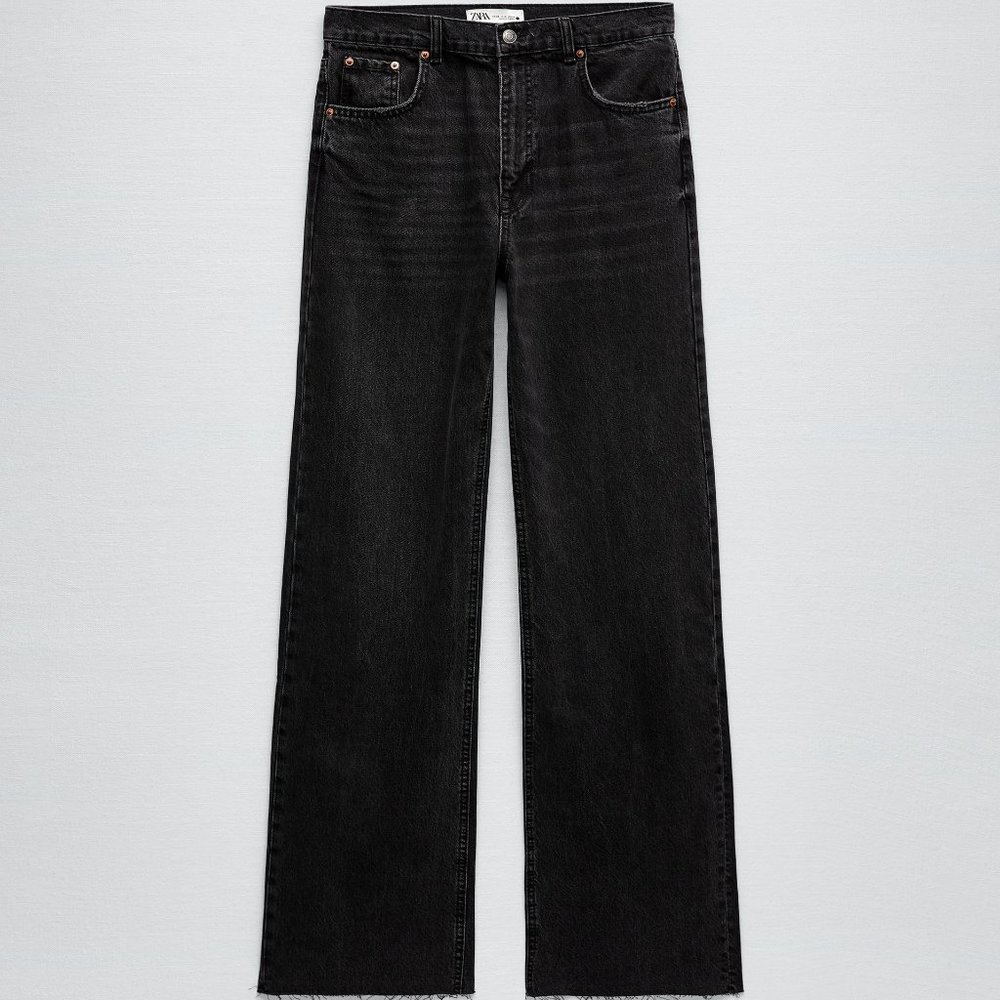 NWT Zara Premium ‘90S Full Length Mid Rise Jeans in Rainfall Black Straight Leg